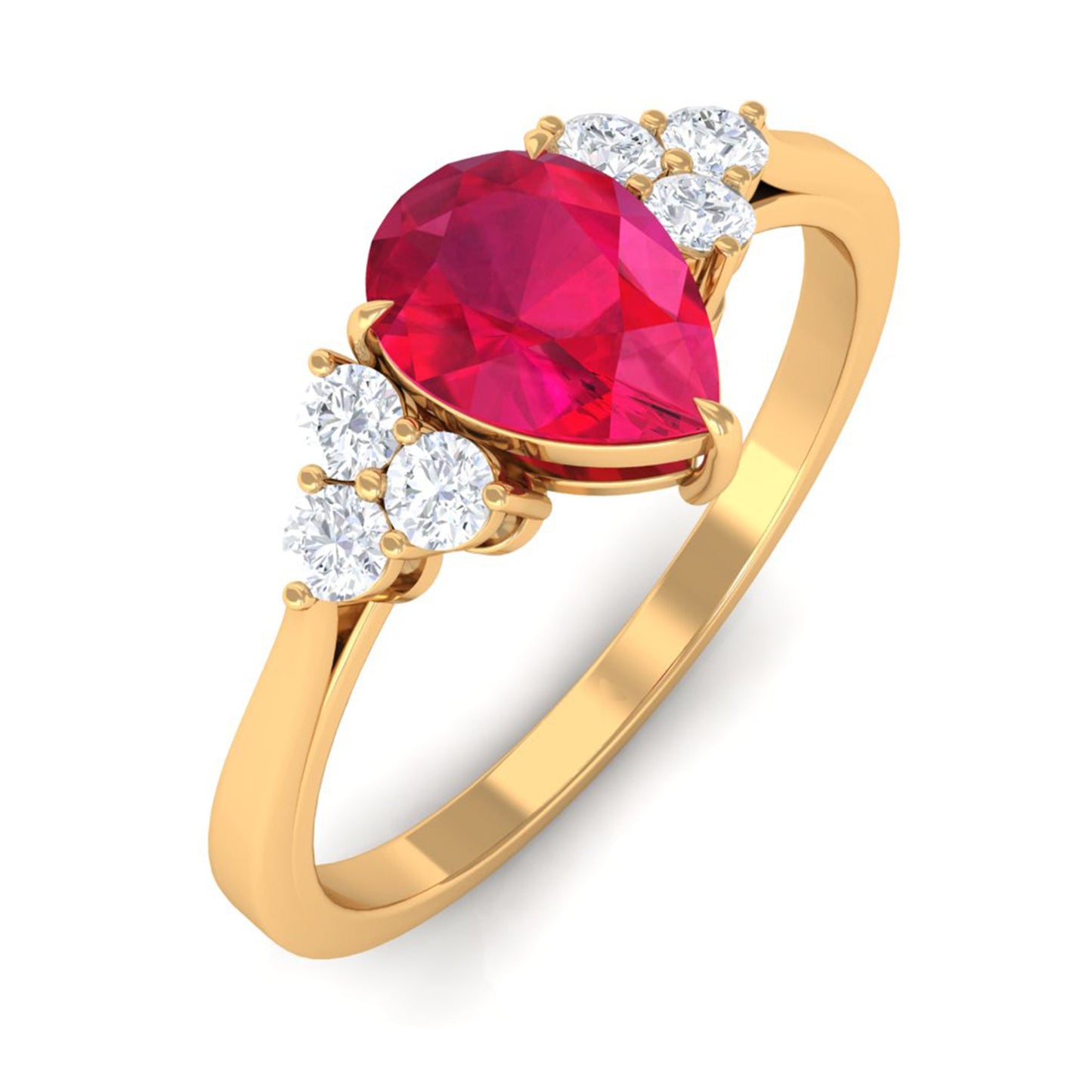 Natural 0.8 Carat Ruby Teardrop Engagement Ring with Diamond Trio