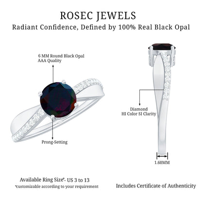 Classic Black Opal and Diamond Solitaire Engagement Ring