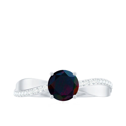 Classic Black Opal and Diamond Solitaire Engagement Ring