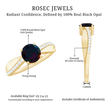 Classic Black Opal and Diamond Solitaire Engagement Ring