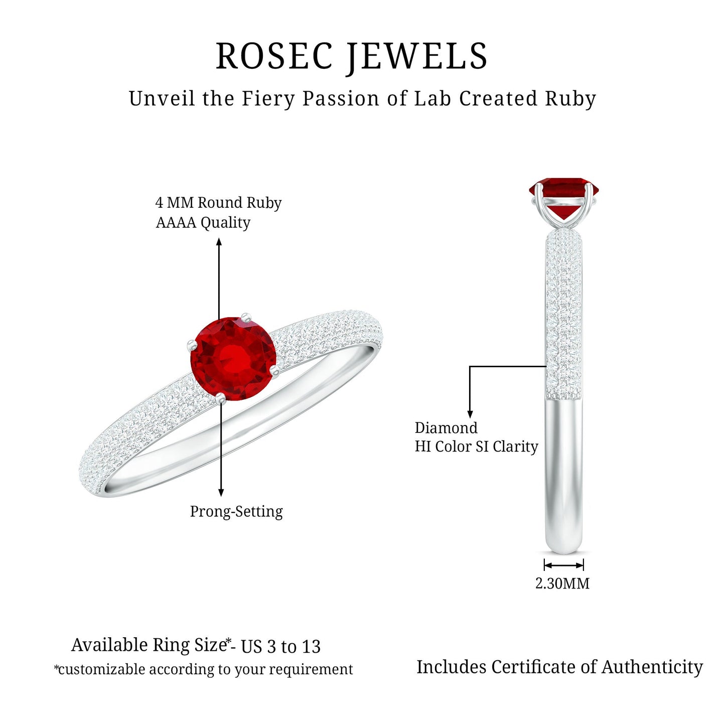 Minimalist Lab Created Ruby Ring with Diamond Side Stones