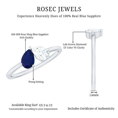 Blue Sapphire and Diamond Toi Et Moi Ring
