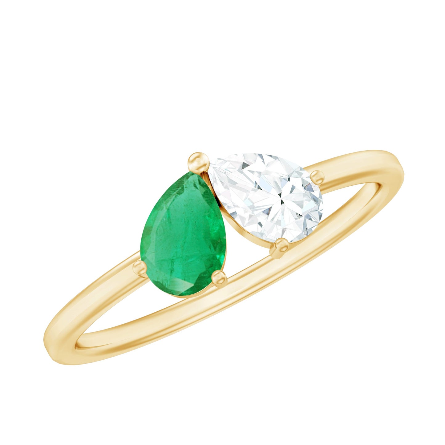 Natural Pear Shape Emerald Diamond 2 Stone Promise Ring