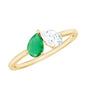 Natural Pear Shape Emerald Diamond 2 Stone Promise Ring