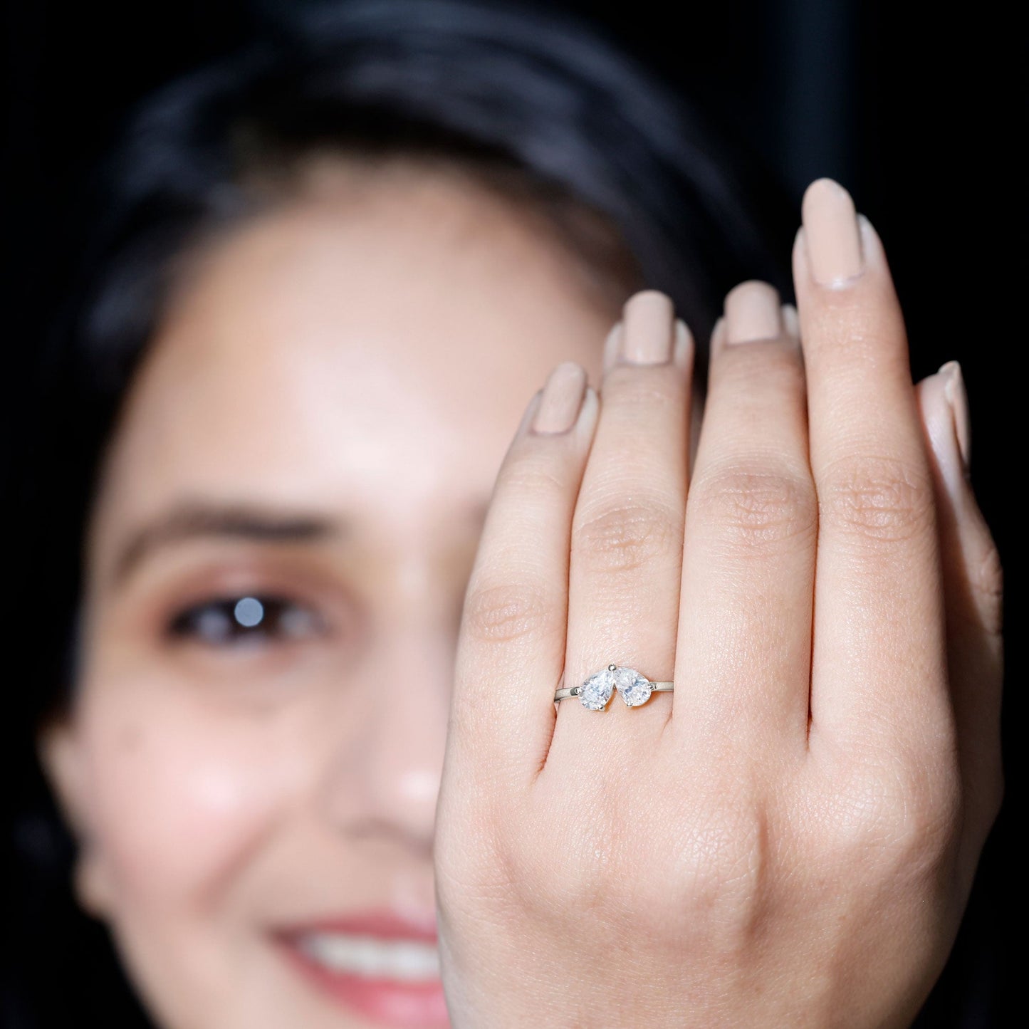Moissanite Two Stone Promise Engagement Ring