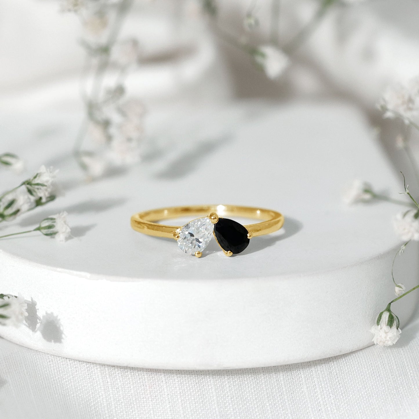 Lab Created Black and White Diamond 2 Stone Ring