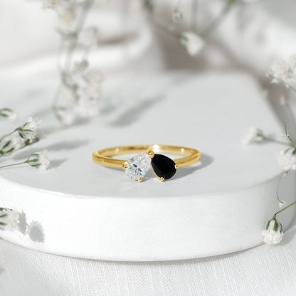 Lab Created Black and White Diamond 2 Stone Ring