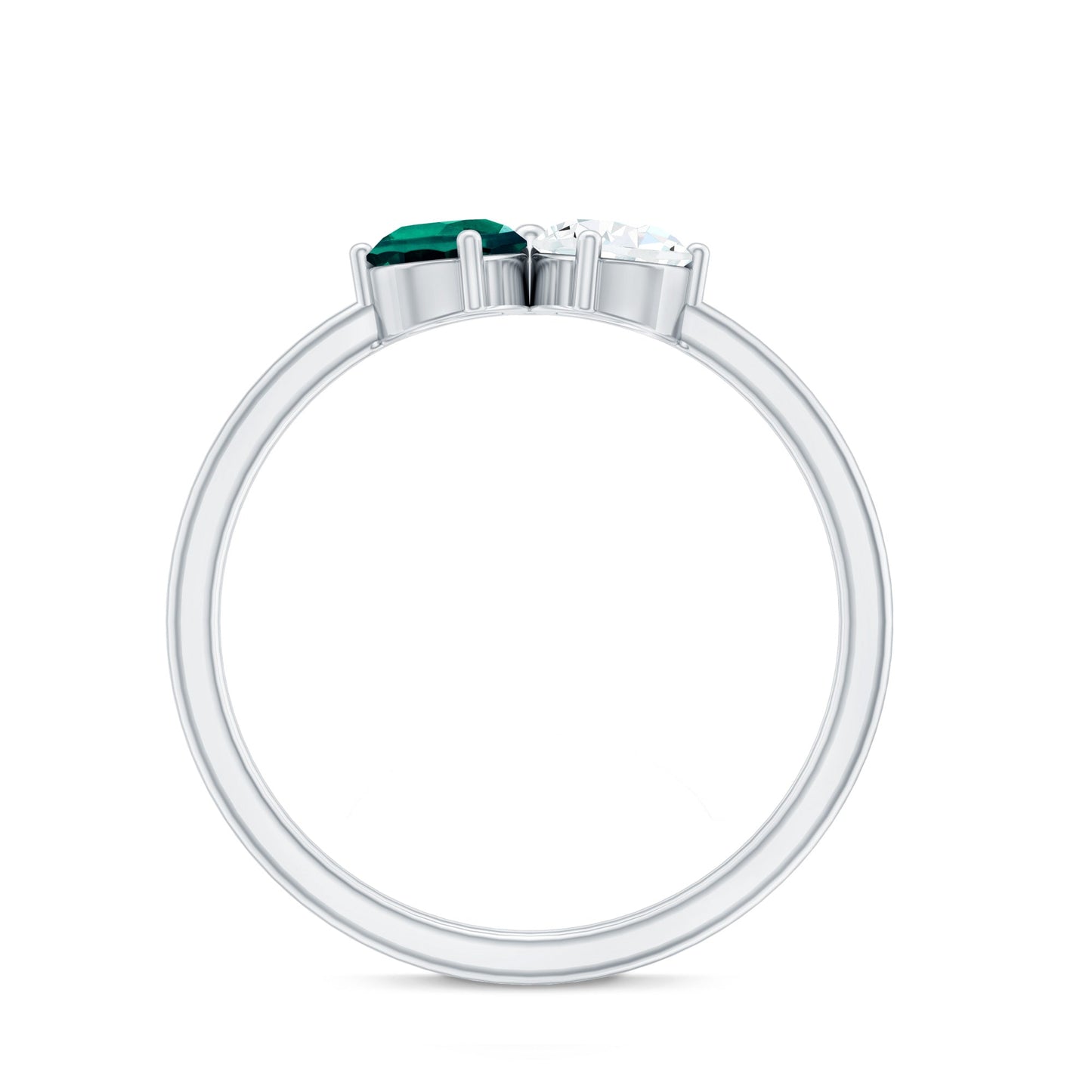 Certified Pear Shape Lab Grown Emerald Toi Et Moi Ring with Diamond