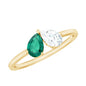 Certified Pear Shape Lab Grown Emerald Toi Et Moi Ring with Diamond
