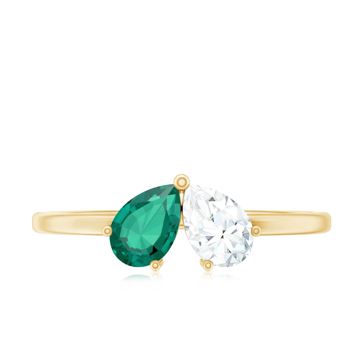 Certified Pear Shape Lab Grown Emerald Toi Et Moi Ring with Diamond