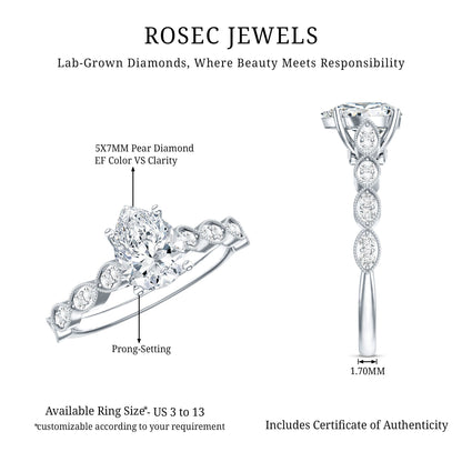 Pear Shape Lab Grown Diamond Scalloped Solitaire Ring