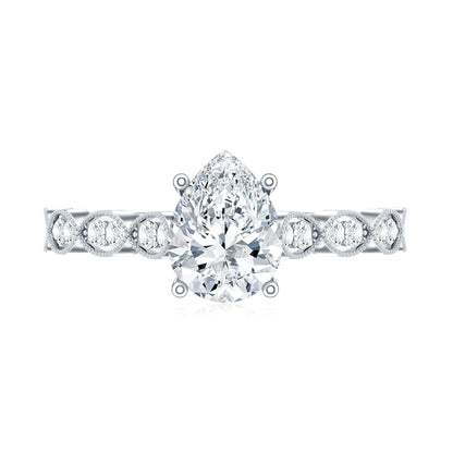 Pear Shape Lab Grown Diamond Scalloped Solitaire Ring