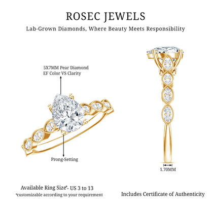 Pear Shape Lab Grown Diamond Scalloped Solitaire Ring