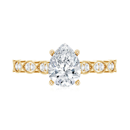 Pear Shape Lab Grown Diamond Scalloped Solitaire Ring