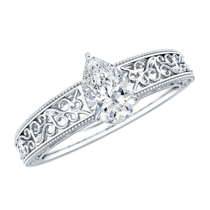 Pear Shape Lab Grown Diamond Vintage Inspired Solitaire Ring