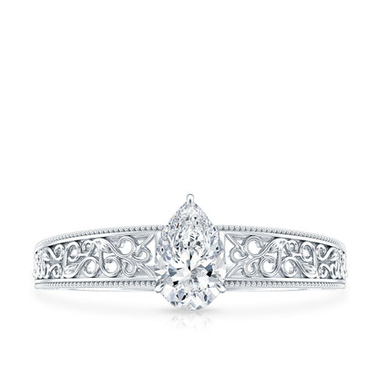 Pear Shape Lab Grown Diamond Vintage Inspired Solitaire Ring