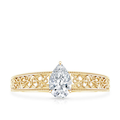 Pear Shape Lab Grown Diamond Vintage Inspired Solitaire Ring