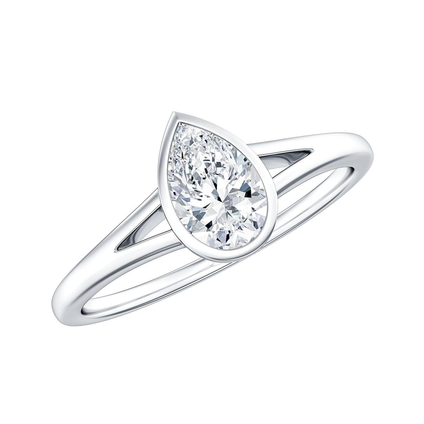 Pear Cut Lab Grown Diamond Solitaire Ring in Split Shank