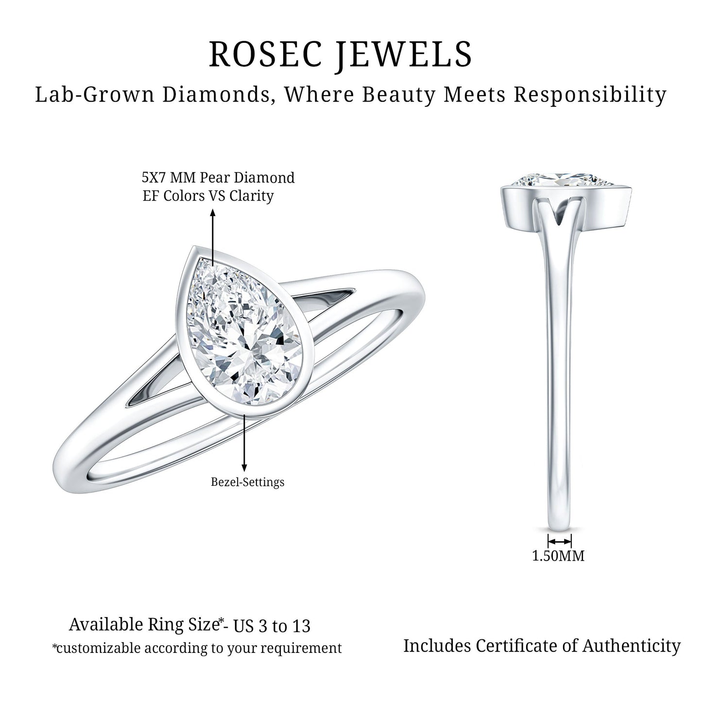 Pear Cut Lab Grown Diamond Solitaire Ring in Split Shank