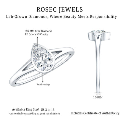Pear Cut Lab Grown Diamond Solitaire Ring in Split Shank