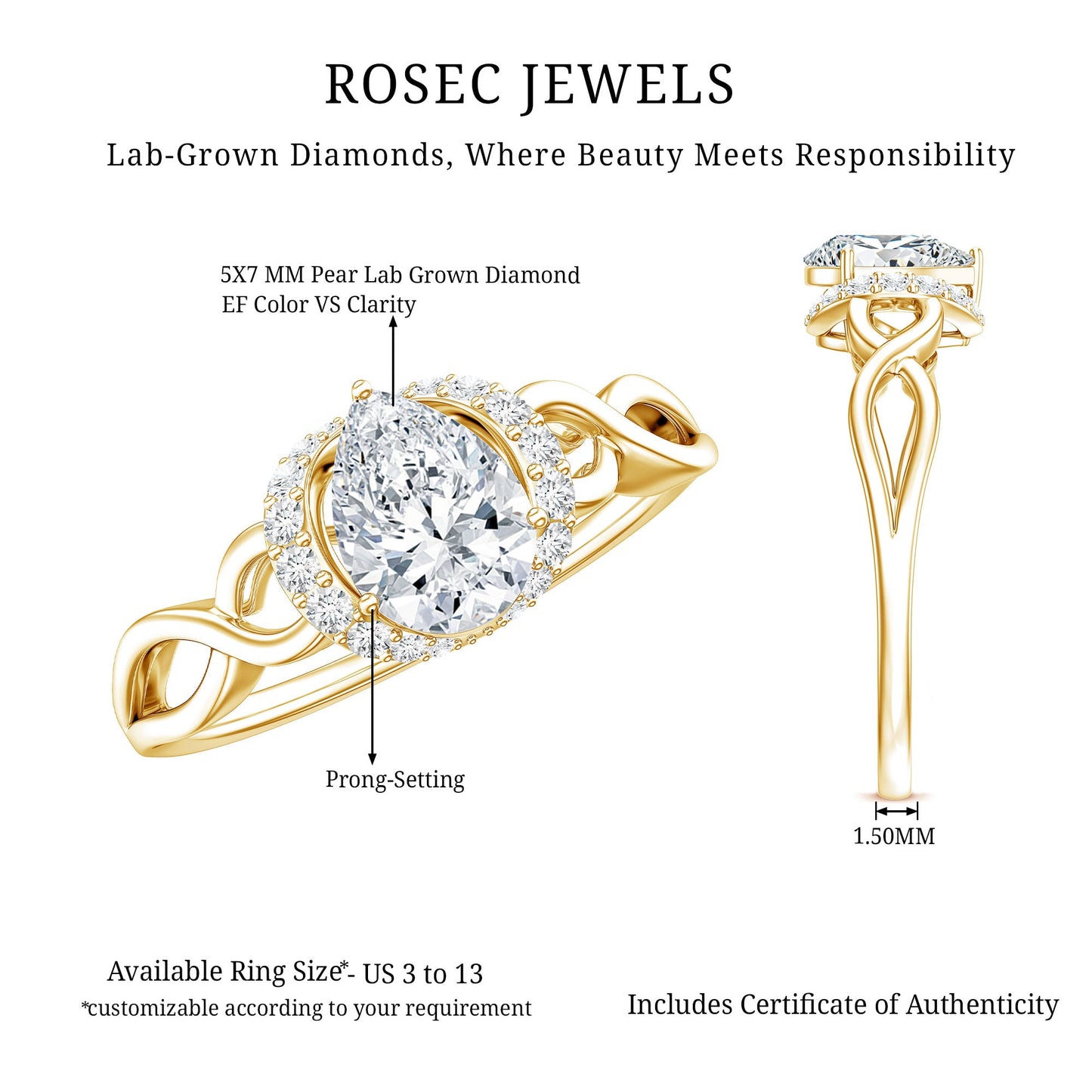 Lab Grown Diamond Collar Engagement Ring in Infinity Shank