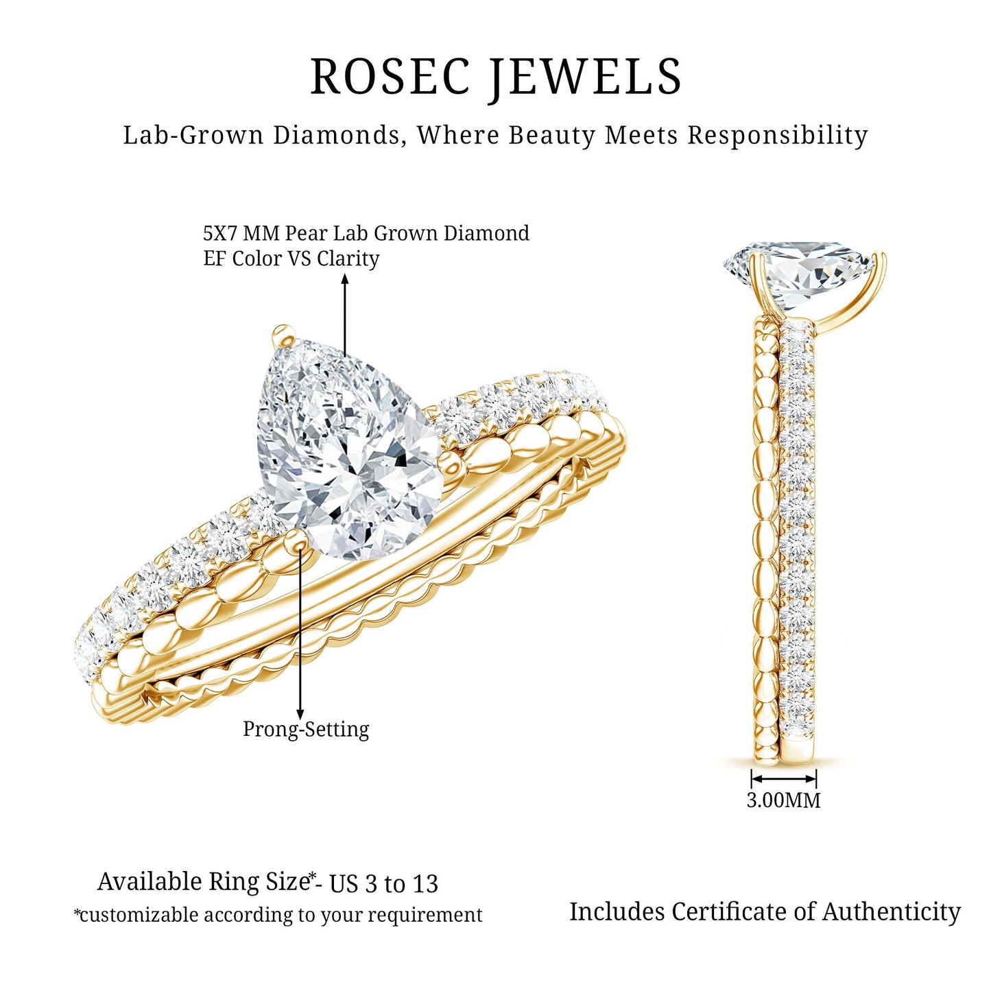 Pear Shape Lab Grown Diamond Solitaire Engagement Ring