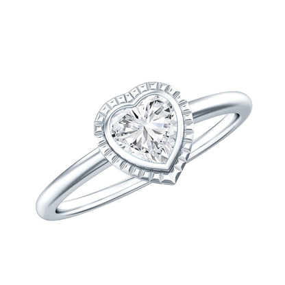 Lab Grown Diamond Heart Solitaire Ring with Engraved Details
