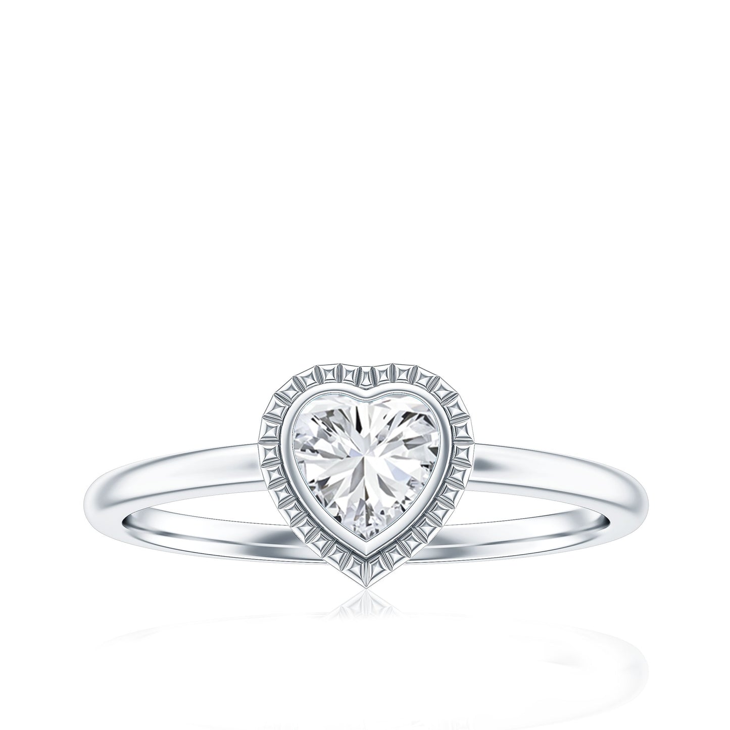 Lab Grown Diamond Heart Solitaire Ring with Engraved Details