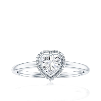 Lab Grown Diamond Heart Solitaire Ring with Engraved Details
