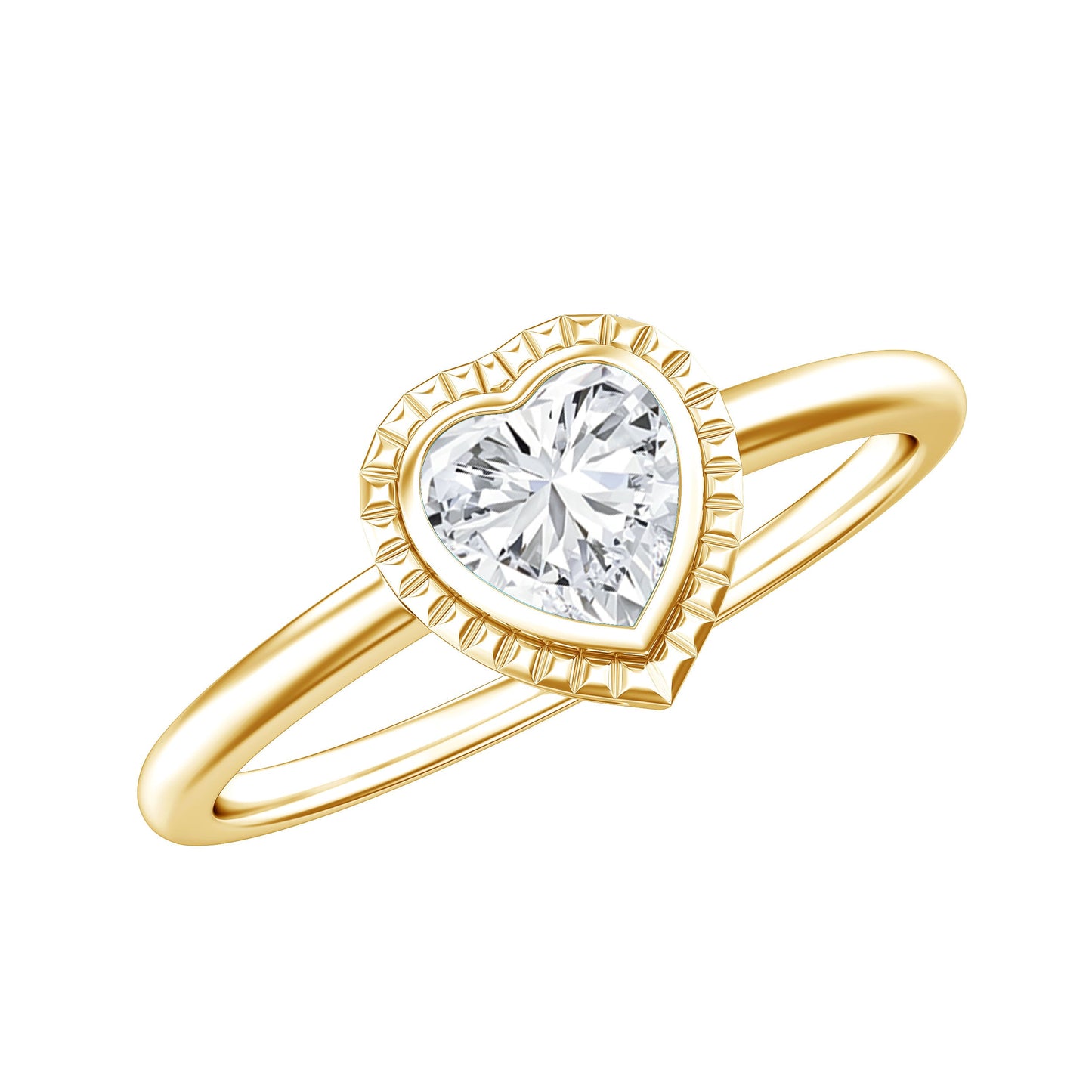 Lab Grown Diamond Heart Solitaire Ring with Engraved Details