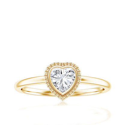 Lab Grown Diamond Heart Solitaire Ring with Engraved Details