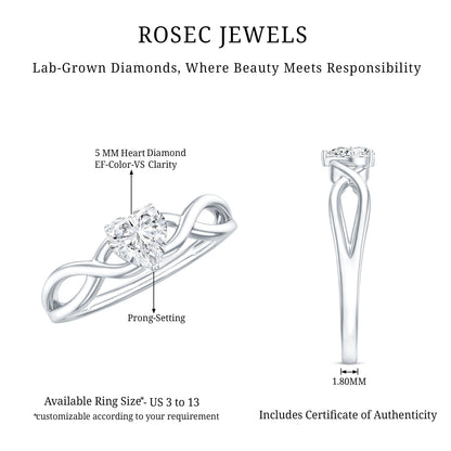 Lab Grown Diamond Heart Promise Ring in Crossover Shank
