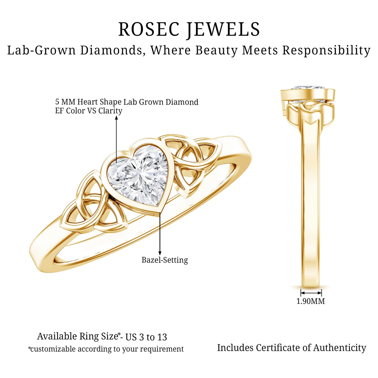 Heart Shape Lab Grown Diamond Solitaire Celtic Ring