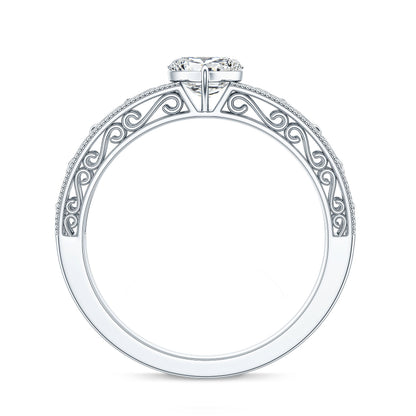 Vintage Inspired Heart Shape Lab Grown Diamond Solitaire Filigree Ring