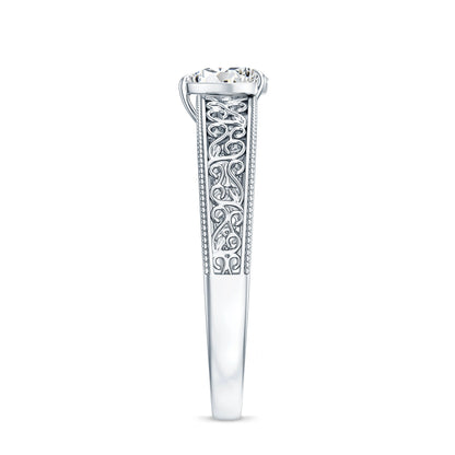 Vintage Inspired Heart Shape Lab Grown Diamond Solitaire Filigree Ring