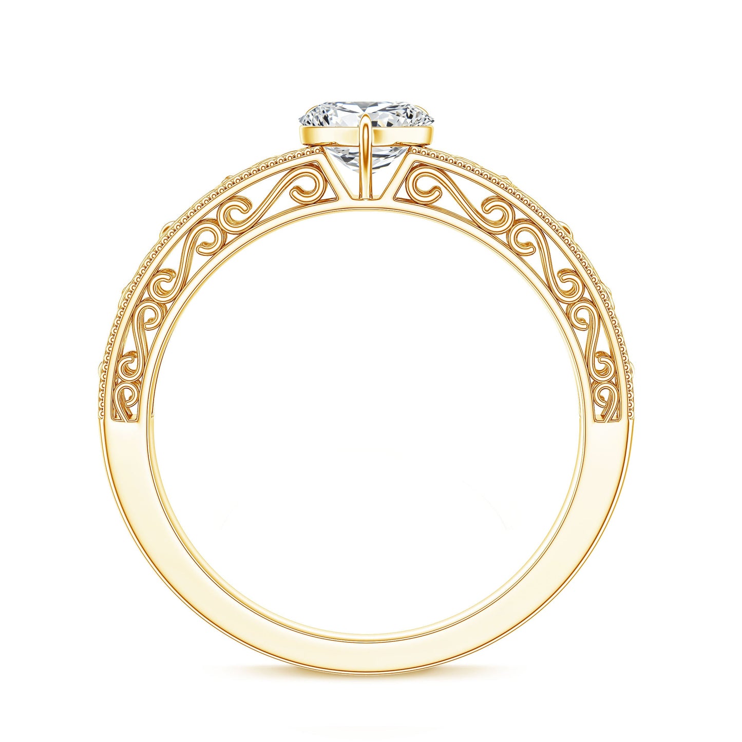 Vintage Inspired Heart Shape Lab Grown Diamond Solitaire Filigree Ring