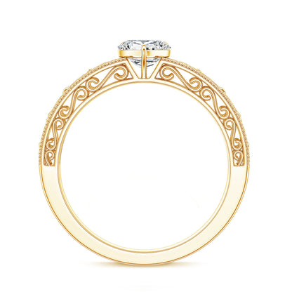 Vintage Inspired Heart Shape Lab Grown Diamond Solitaire Filigree Ring