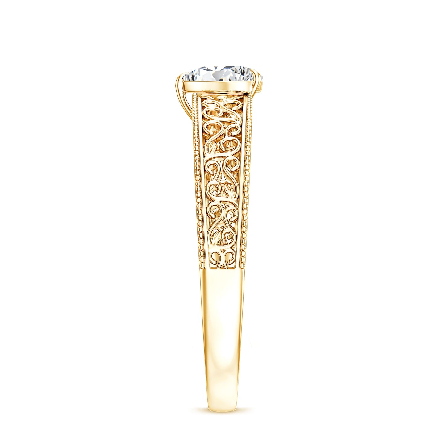 Vintage Inspired Heart Shape Lab Grown Diamond Solitaire Filigree Ring