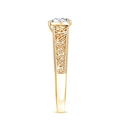 Vintage Inspired Heart Shape Lab Grown Diamond Solitaire Filigree Ring