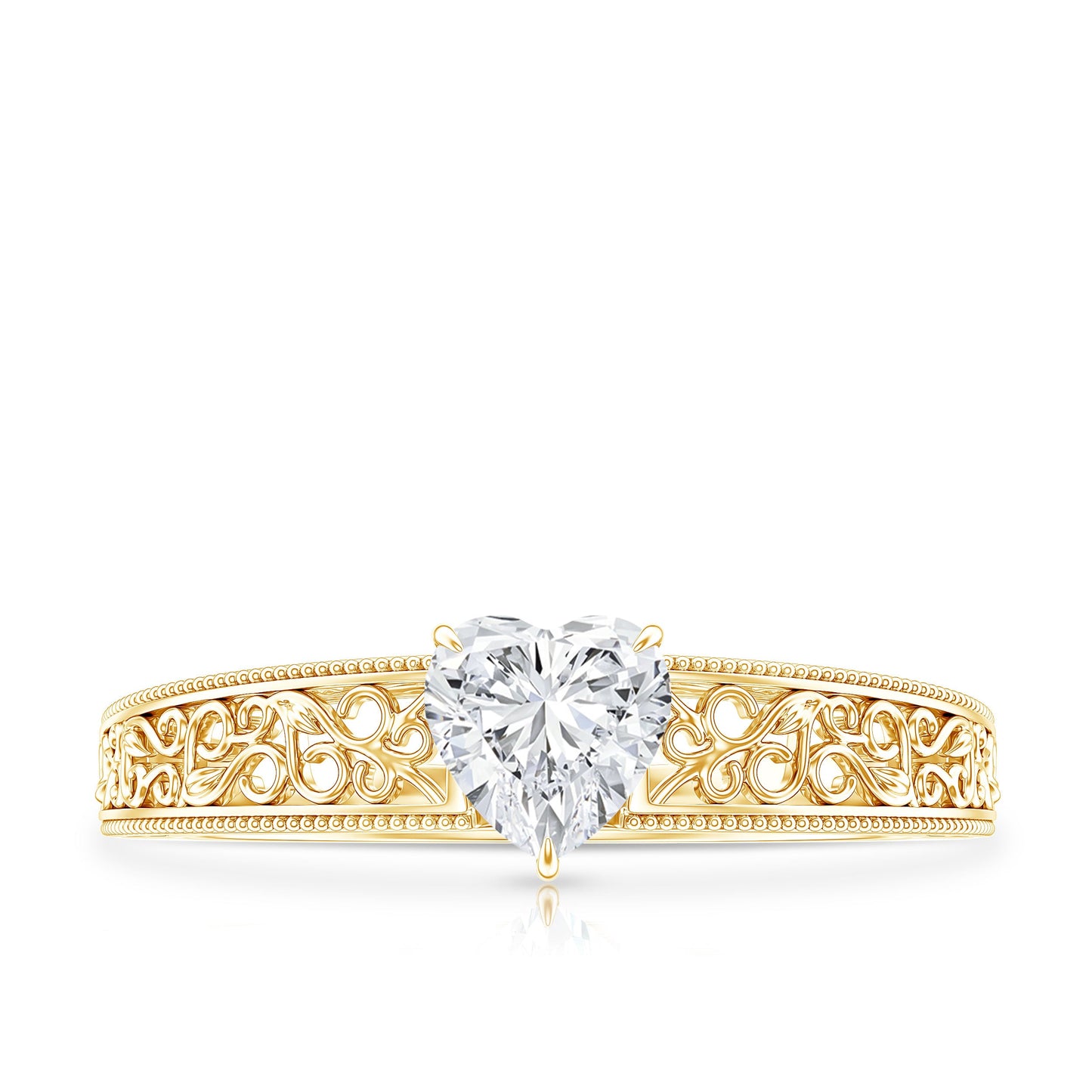 Vintage Inspired Heart Shape Lab Grown Diamond Solitaire Filigree Ring