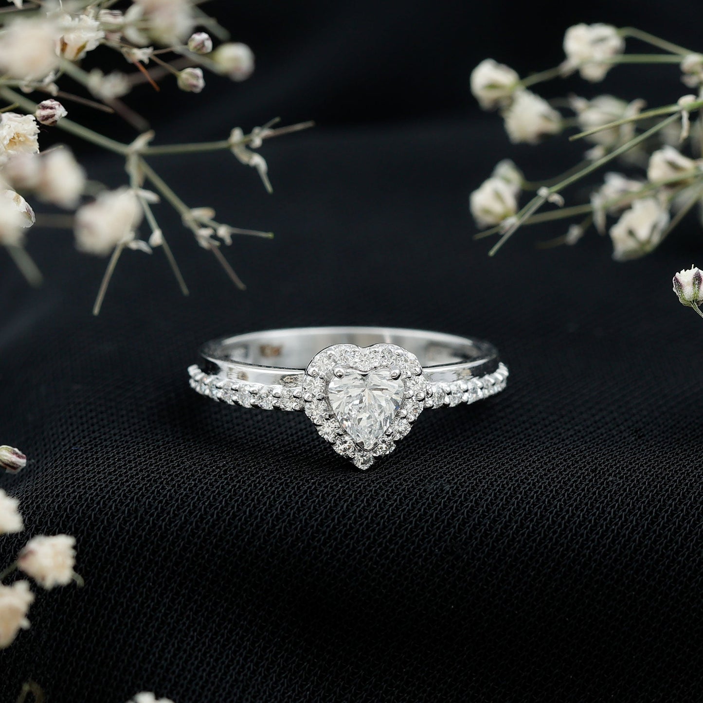 Heart Shape Lab Grown Diamond Engagement Ring with Halo