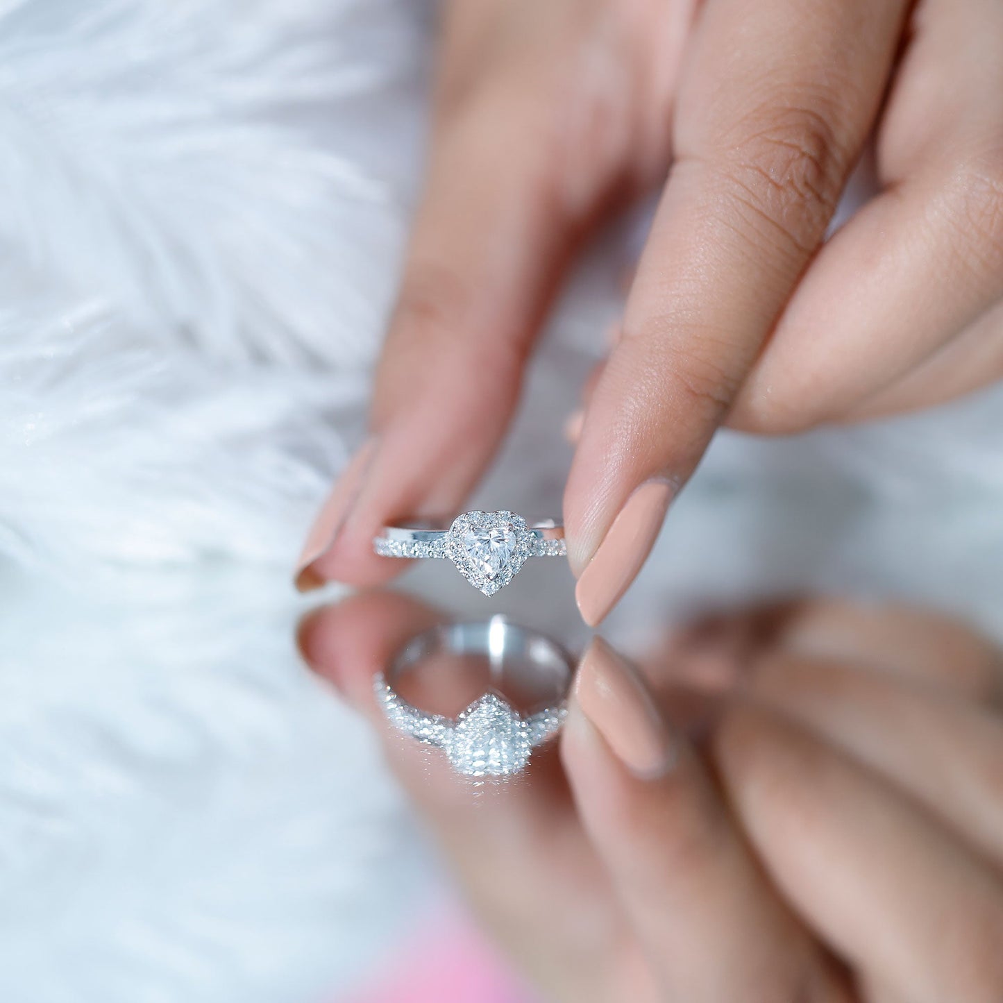 Heart Shape Lab Grown Diamond Engagement Ring with Halo