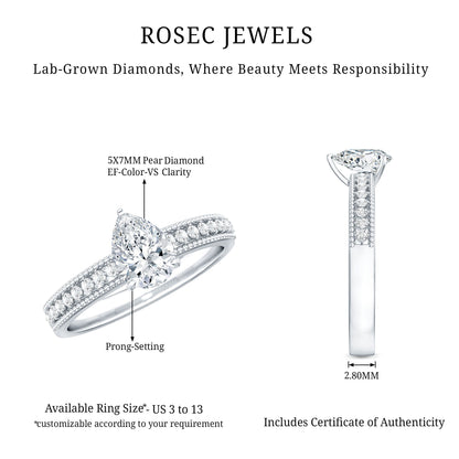 Pear Shaped Lab Grown Diamond Solitaire Engagement Ring
