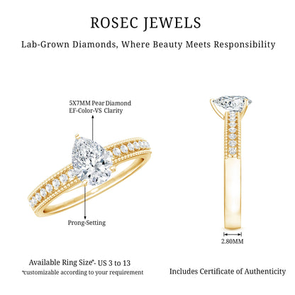 Pear Shaped Lab Grown Diamond Solitaire Engagement Ring