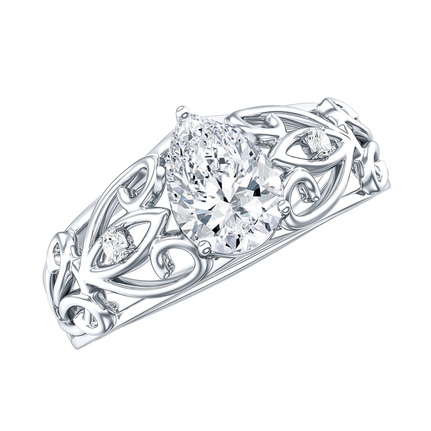 Pear Shaped Lab Created Diamond Solitaire Filigree Ring