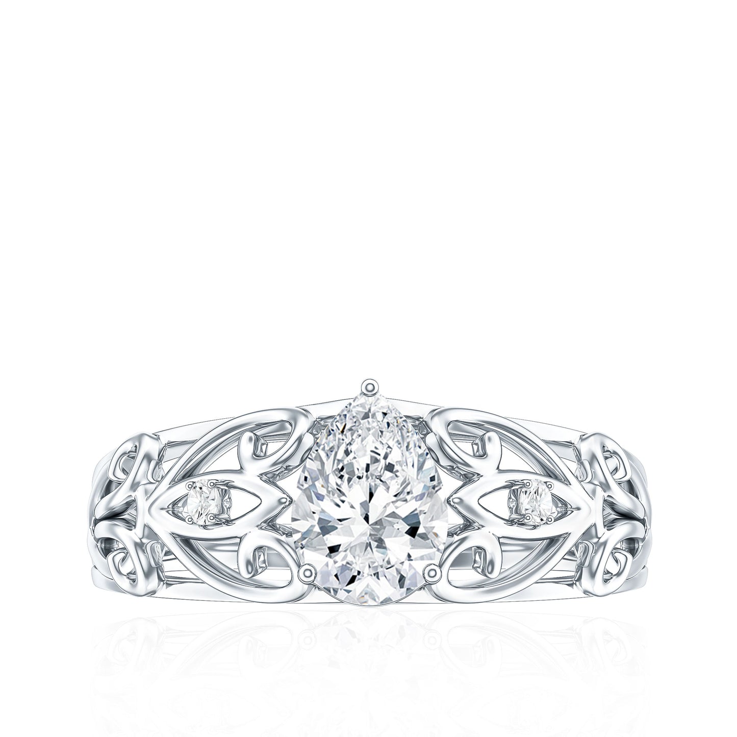 Pear Shaped Lab Created Diamond Solitaire Filigree Ring