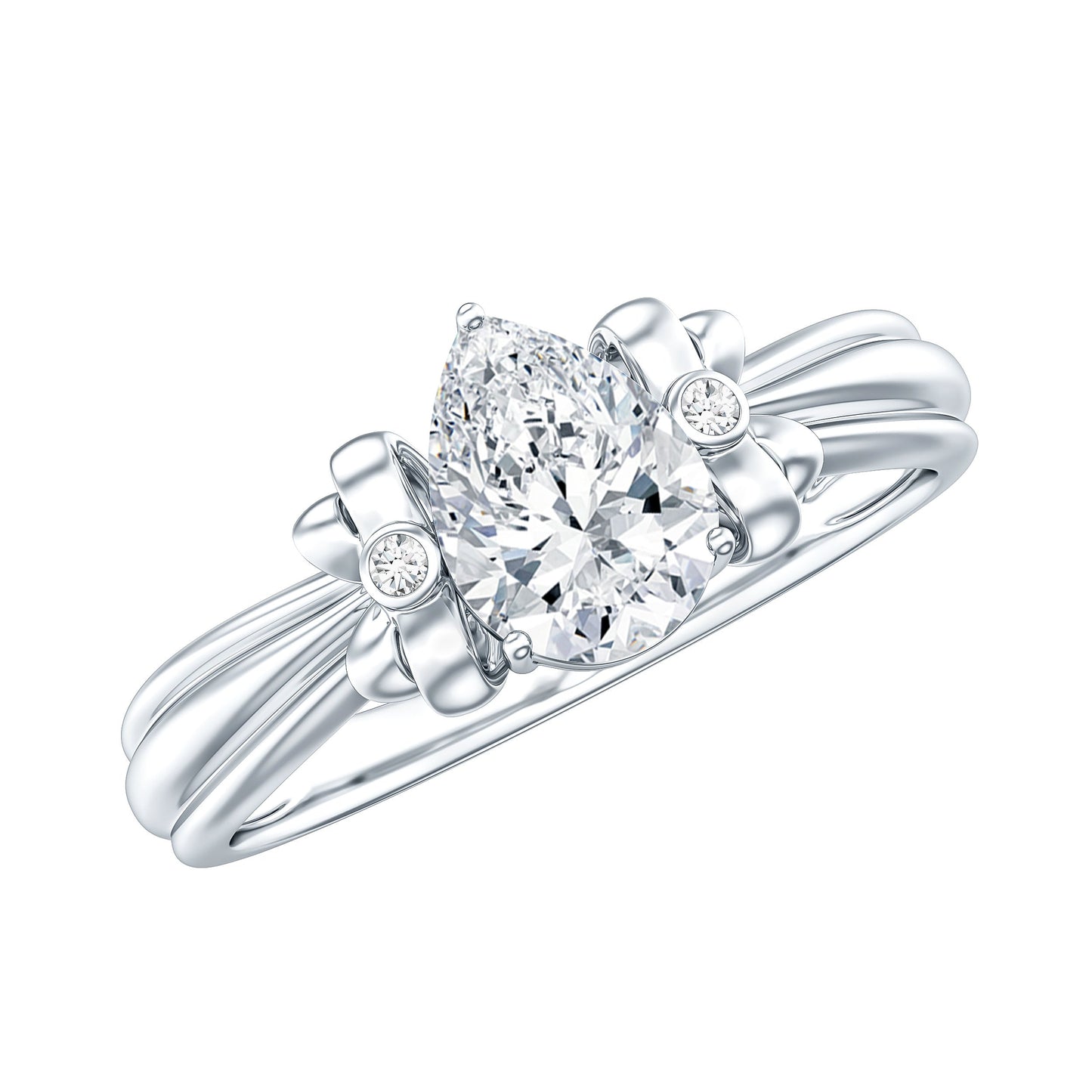 Pear Cut Lab Grown Diamond Solitaire Engagement Ring with Bow
