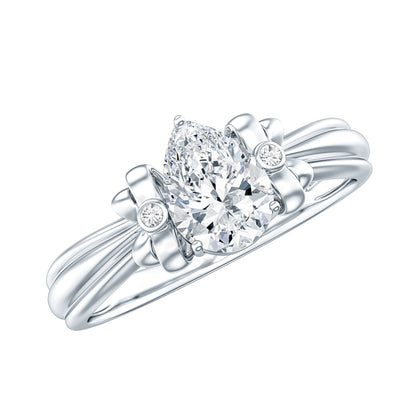 Pear Cut Lab Grown Diamond Solitaire Engagement Ring with Bow