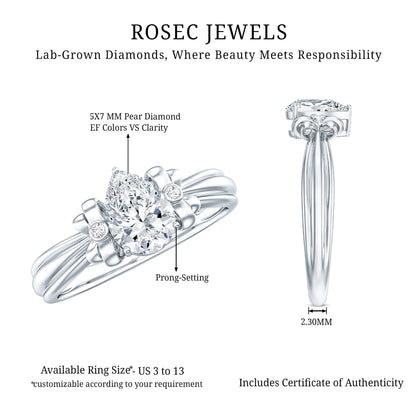 Pear Cut Lab Grown Diamond Solitaire Engagement Ring with Bow