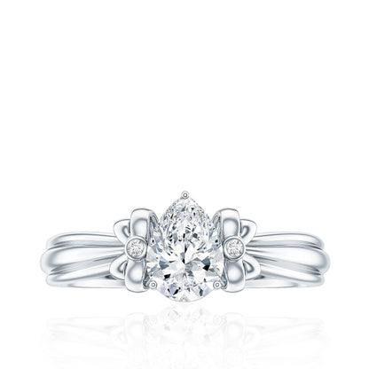 Pear Cut Lab Grown Diamond Solitaire Engagement Ring with Bow